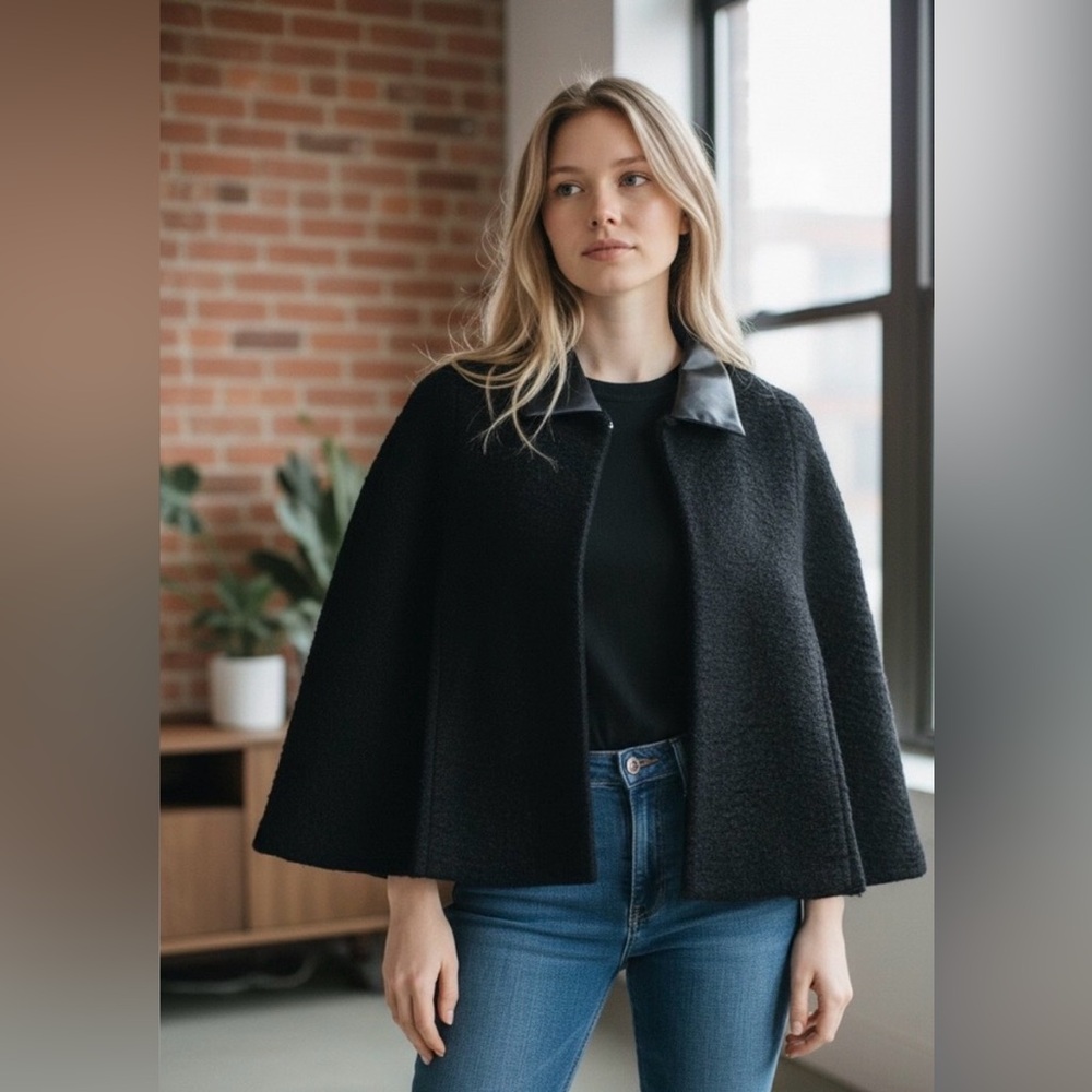 NWT House ofβ Harlow 1960 Cape Poncho Faux Leather Collar.